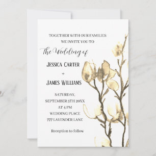 Invitation Magnolia Aquarelle Rustique Mariage en Coton d'Ivo
