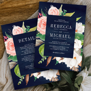 Invitation Magnolia blanc rose Floral tout en un Mariage de m