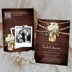 Invitation Magnolia blanche Code QR floral en bois Shower de