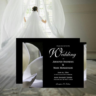 Invitation Magnolia blanche, Mariage noir et blanc élégant