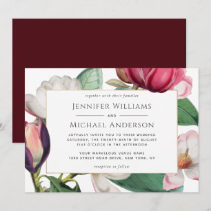 Invitation Magnolia Coloré Fleur Élégant Mariage Floral