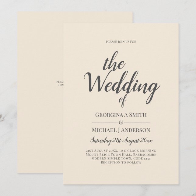 Invitation Magnolia Cream Typographie Mariage moderne (Devant / Derrière)