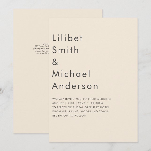 Invitation Magnolia Cream Typographie Mariage moderne (Devant / Derrière)