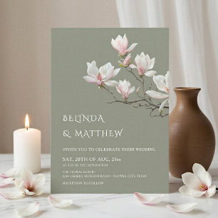 Invitation Magnolia d'art fin mariage vert sauge décontracté