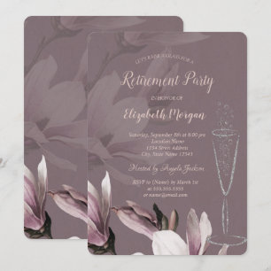Invitation Magnolia de retraite en verre à champagne