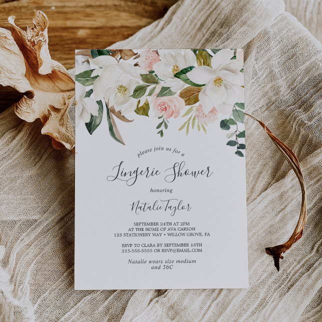 Invitation Magnolia élégant | Douce douche de lingerie rose e (Créateur téléchargé)