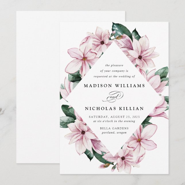 Invitation Magnolia & Eucalyptus | Mariage de cadre floral (Devant / Derrière)