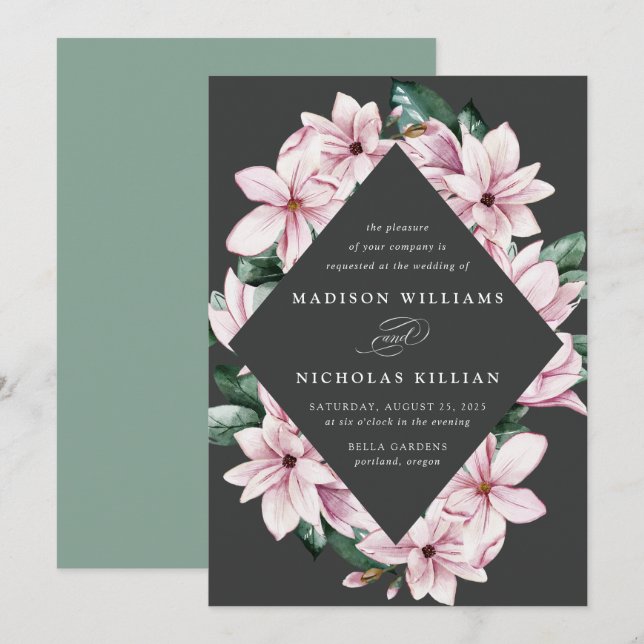Invitation Magnolia & Eucalyptus | Mariage de cadre floral (Devant / Derrière)