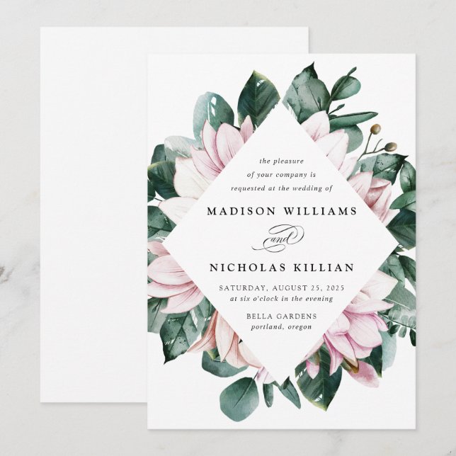 Invitation Magnolia & Eucalyptus | Mariage de cadre floral (Devant / Derrière)