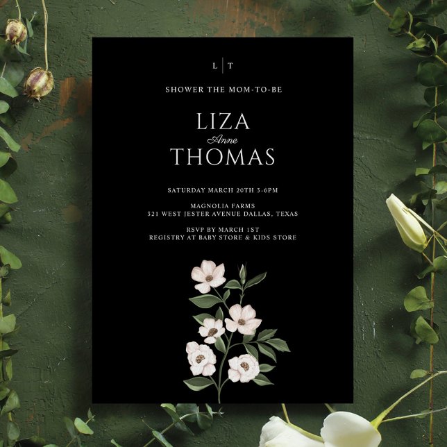 Invitation Magnolia Fleurs et Feuilles Aquarelle Ivoire Blanc (White Ivory Magnolia Watercolor Flowers & Leaves Invitation)