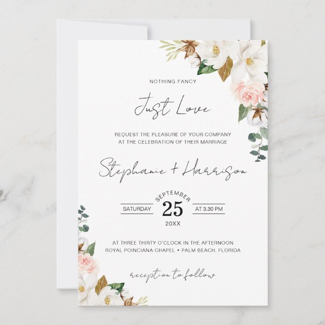 Invitation Magnolia Floral Rien De fantaisie Juste Amour Mari (Devant)