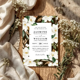 Invitation Magnolia Floral Rustique Élégant Code QR Mariage