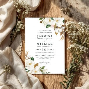 Invitation Magnolia Floral Rustique Simple Mariage Code QR