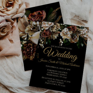 Invitation Magnolia Gold et Black Floral Mariage
