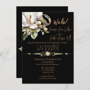 Invitation Magnolia Mariage Bagues or et Mariage noir
