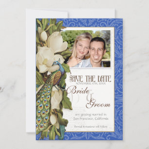 Invitation Magnolia Paon Tourbillon Floral Damassé Mariage