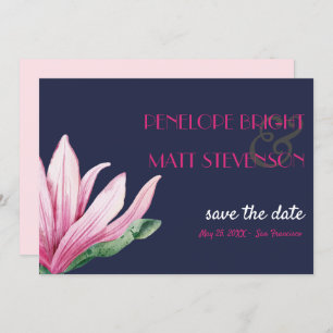 Invitation Magnolia rose Fleur Bleu MARIAGE SAUVER LA DATE