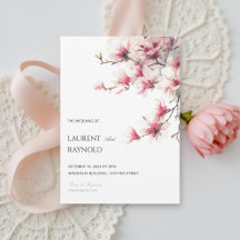 Magnolia Rose Pâle Aquarelle Botanique Mariage