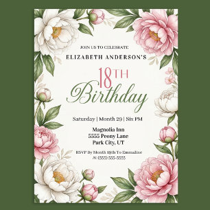 Invitation Magnolia Rose Tendre et Pivoine 18ème Anniversaire