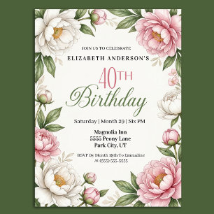 Invitation Magnolia Rose Tendre et Pivoine 40e Anniversaire