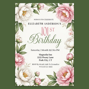 Invitation Magnolia Rose Tendre et Pivoine pour le 101e Anniv