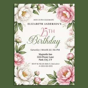 Invitation Magnolia Rose Tendre et Pivoine pour un 25ème Anni