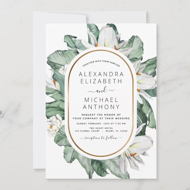 Invitation Magnolia Tropical Floral Greenerife Mariage Invita (Devant)