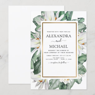 Invitation Magnolia Tropical Vert Mariage de palmier Floral