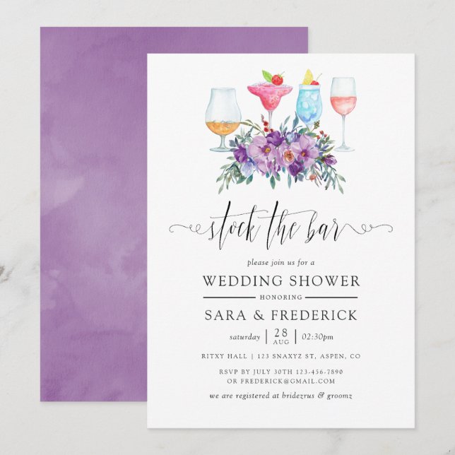 Invitation Magnolia violet Rose Stock du Bar (Devant / Derrière)
