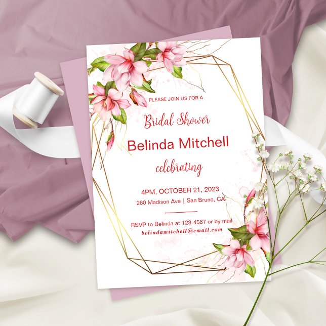 Invitation Magnolias avec Fête des mariées de cadre de Faux G (Créateur téléchargé)