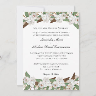 Invitation Magnolias Blanc Classique Formel Mariage Élégant