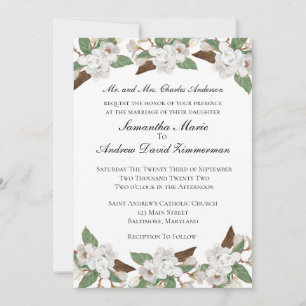 Invitation Magnolias Blanc Classique Formel Mariage Élégant