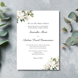 Invitation Magnolias Blancs Élégance Formel Classique de Mari