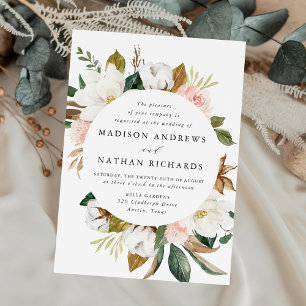 Invitation Magnolias Blancs Élégants et Mariage Floral Rose