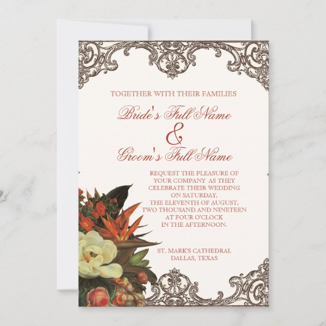 Invitation Magnolias n Oiseau du Paradis - Mariage personnali (Devant)