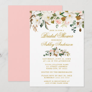 Invitation Magnolias Rose or rose Fête des mariées élégante