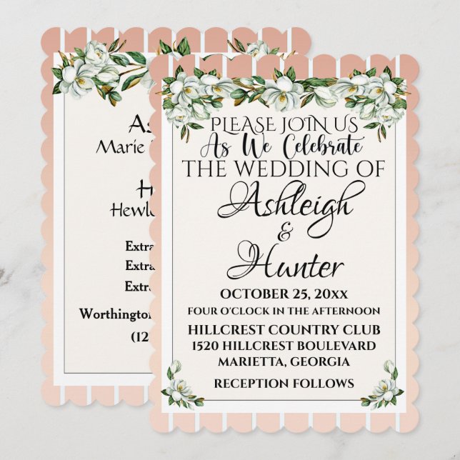 Invitation Magnolias - Un Jour De Charme Pour Un Mariage - In (Devant / Derrière)