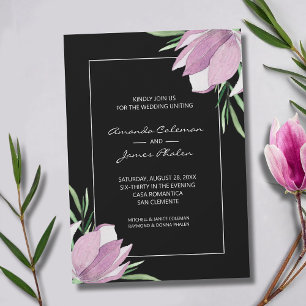 Invitation Magnolias violet Aquarelle Mariage floral