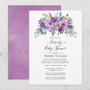 Invitation Magnolias violettes et roses pour une douche de pa
