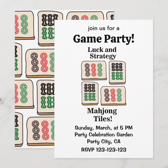 Invitation Mahjong Tiles Luck Strategy Joueurs (Devant / Derrière)