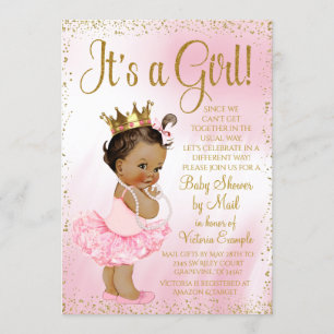 Invitation Mail Baby shower Pink Gold Ethnic Princess Tutu