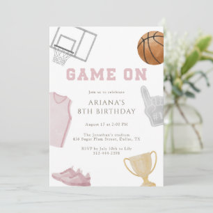 Invitation Maillot de basketball d'anniversaire rose Game On 