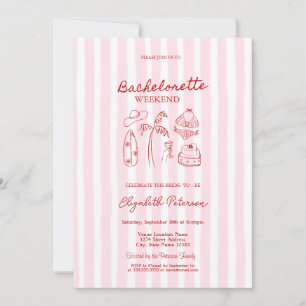 Invitation Maillots de bain à croquis rouge et martinis rayés