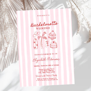 Invitation Maillots de bain à croquis rouge et martinis rayés