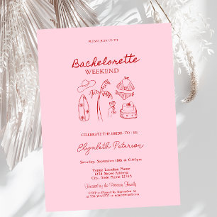 Invitation Maillots de bain et martinis croquis rouge