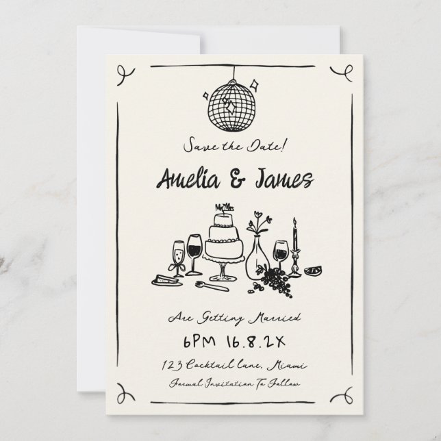 Invitation Main amusante tirée Enregistrer la date mariage cu (Devant)