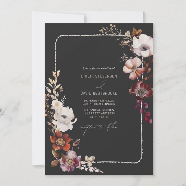 Invitation Main antiémone rustique tiré Mariage floral à basc (Devant)