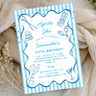 Invitation Main Bleue Dessinée à la Main Après Ski Fête d'Ann