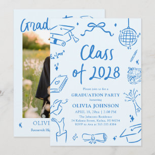Invitation Main bleue dessinée à la main pour la fête de remi