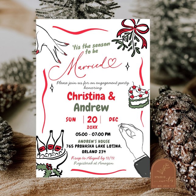 Invitation Main de Noël tirée de la fête d'engagement mariée (Créateur téléchargé)